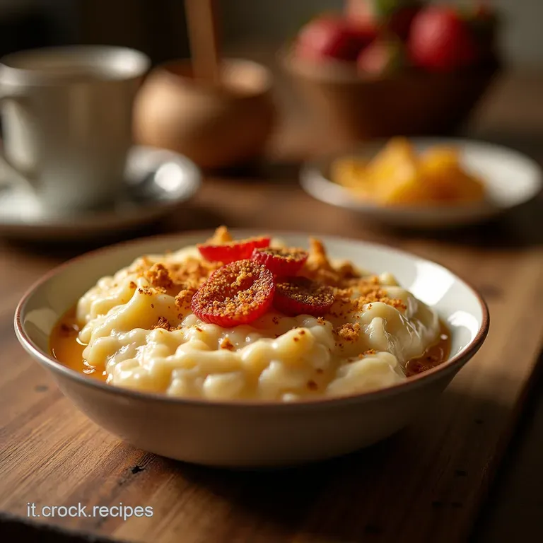 Il Cappuccino Della Mattina Porridge Cremoso Alla Vaniglia Con Cuore Di Mele Caramellate E Cannella presentation