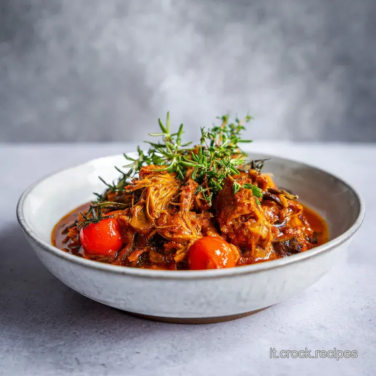 A rustic ceramic bowl brimming with braised duck rag&ugrave; and thick pappardelle, steam gently rising.