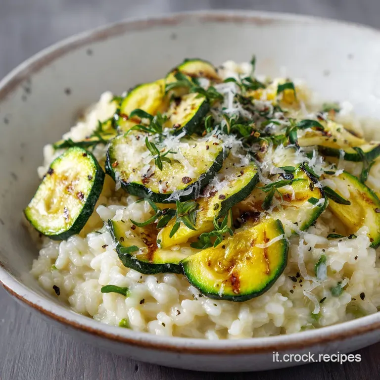 Elegant plate of vibrant risotto, garnished with delicate zucchini blossoms and a dusting of parmesan. Steam gently rises.