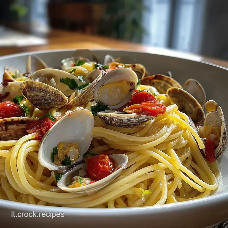 Elegant plate of spaghetti alle vongole; plump clams, bright parsley, glistening noodles capture fresh, coastal flavors.