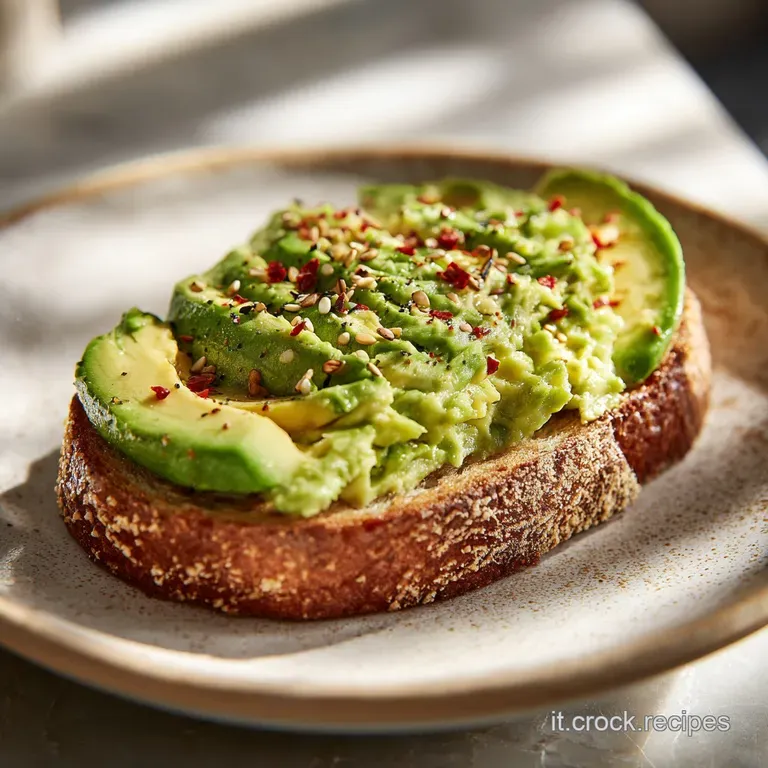 Avocado toast artfully arranged on a white plate. Creamy avocado contrasts with the toasted bread, creating an elegant look.