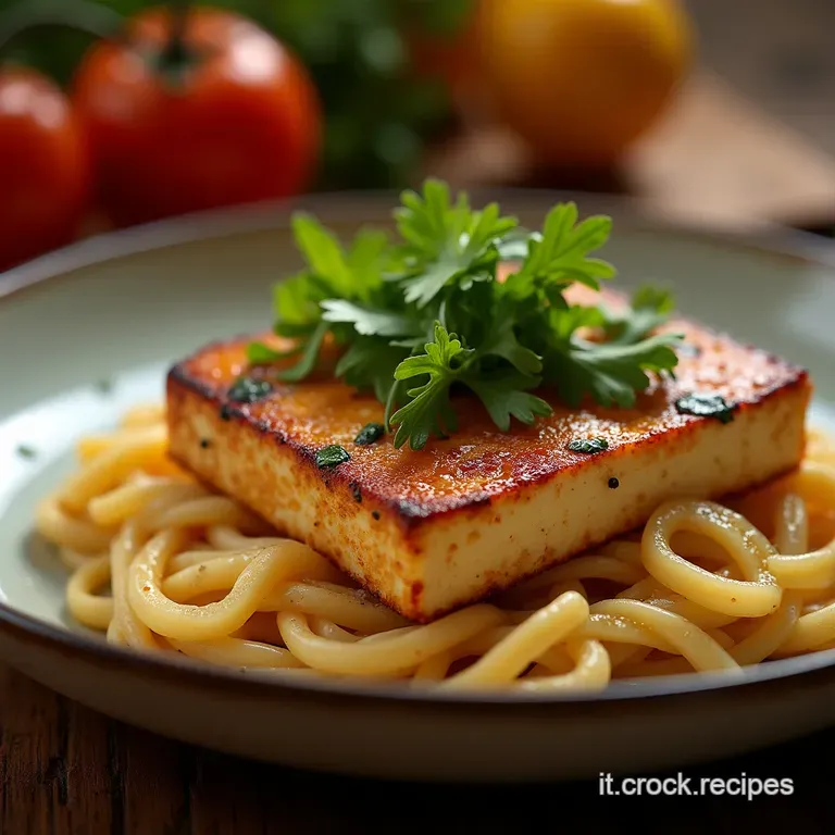 Tofu Affumicato Dorato Con Giardino Mediterraneo Saltato presentation