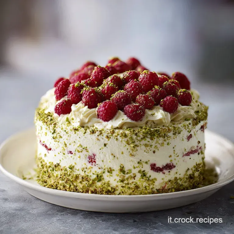 Elegant slice of frosted cake on a white plate. Fluffy whipped cream and bright, juicy berries add color and texture.