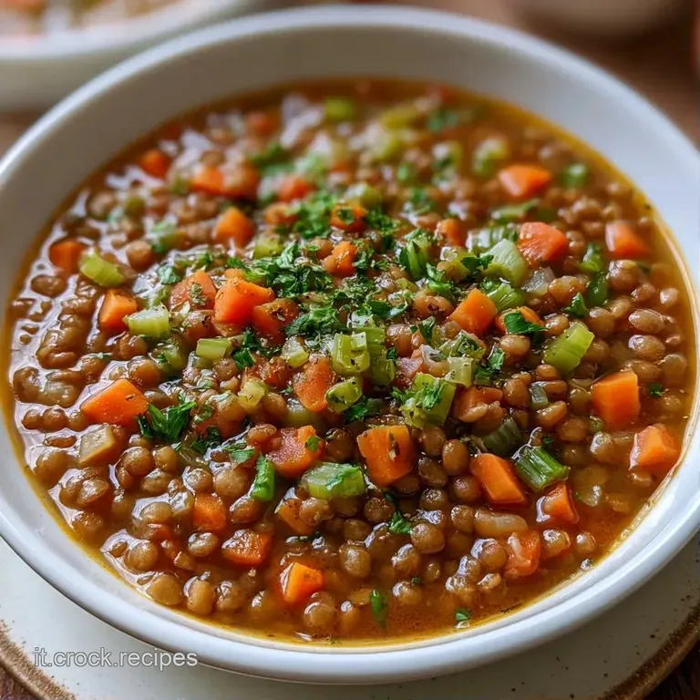 Cremosa zuppa color ocra servita in un piatto moderno, decorata con erbe fresche e un filo di olio extravergine d'oliva.